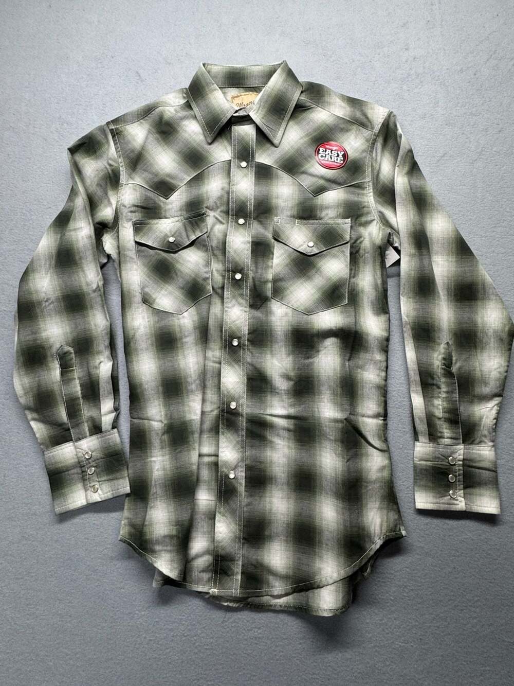 Wrangler Western Shirt Size S Green Plaid Pearl Snap Long Sleeve